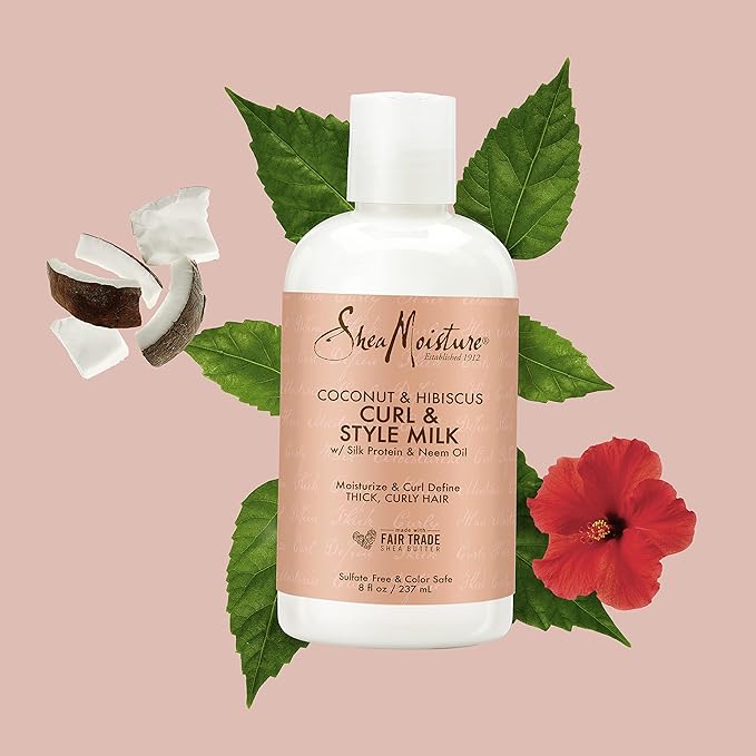 SheaMoisture Curl & Style Milk Coconut & Hibiscus with Silk Protein & Neem Oil for Thick, Defined, Curly Hair Fair Trade, Sulfate-Free 8 oz-VivaGrace Women