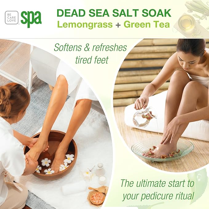 BCL SPA Dead Sea Salt Soak - Bath Salt with Organic Lemongrass + Green Tea, Shae Butter, Arnica, Aloe Vera Juice, Chamomile, Argan Oil & Jojoba Oil - Skin Exfoliator - Home/Professional Use 16 fl oz-VivaGrace Women