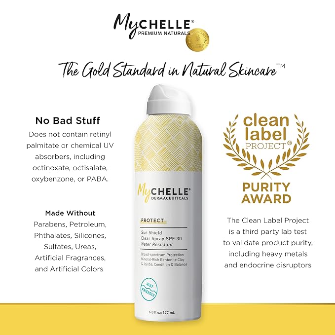 MyChelle Dermaceuticals Sun Shield Clear Spray SPF 30 (6 Fl Oz) - Liquid Zinc Sunscreen Spray with Bentonite Clay and Jojoba - Balances Oil Levels and Conditions Skin - Water Resistant for 80 Minutes-VivaGrace Women