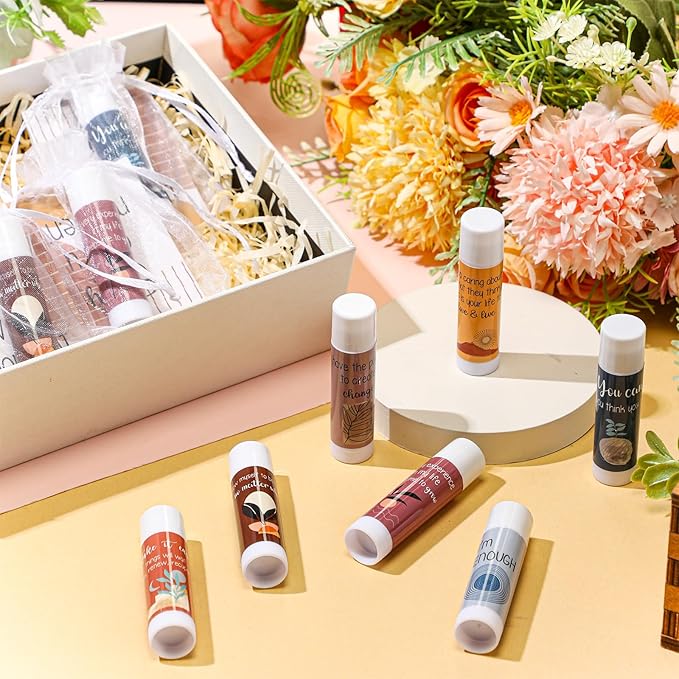 Mental Health Awareness Gifts Lip Balm Bulk Inspirational Lip Balm with Positive Daily Affirmation Cards Self Care Gifts Gifts for Women Men Stress Relief Family Reunion Favor(10 Sets)-VivaGrace Women