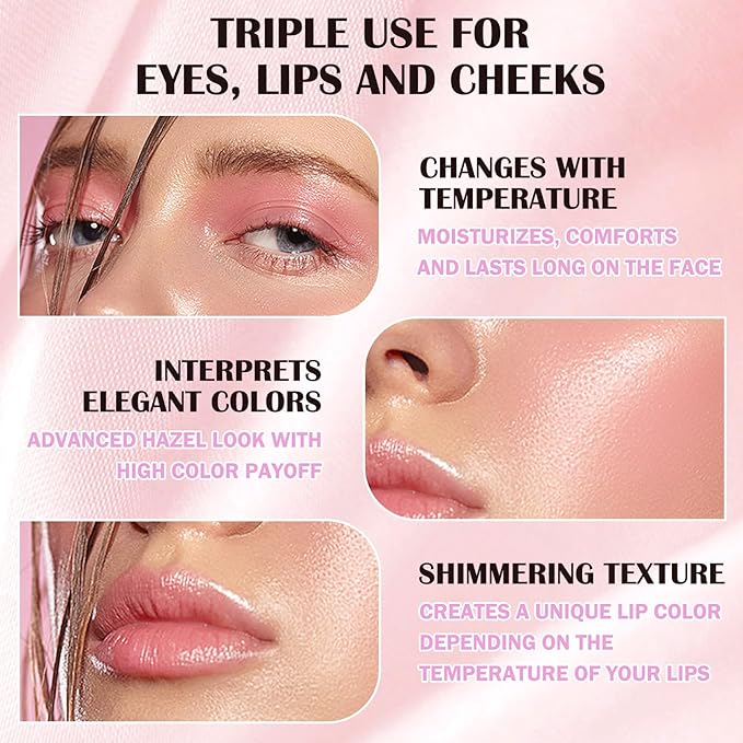 Color Changing Blush,Glitter Color Changing Blusher for Cheeks,Waterproof Lightweight Ph Blush Glossy Makeup,Moisturizing Long Lasting Multi Use Shiny Cheek Face Blush Gel for Women-VivaGrace Women