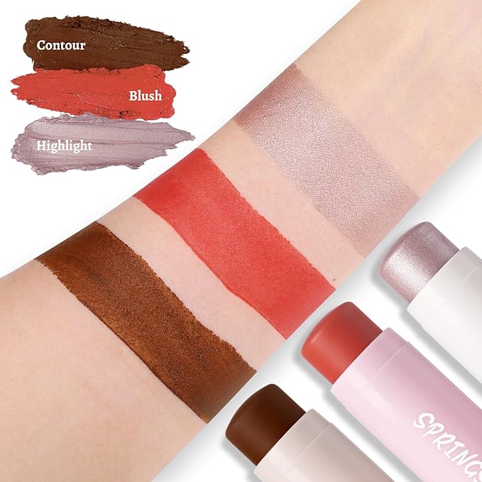 3Pcs Multi-Use Face Makeup Sticks Sets, Blendable Cream Blush Stick For Cheeks Lips, Highlighter Contour Shading Sticks Moisturizer Make Up Sets For Women (02)-VivaGrace Women