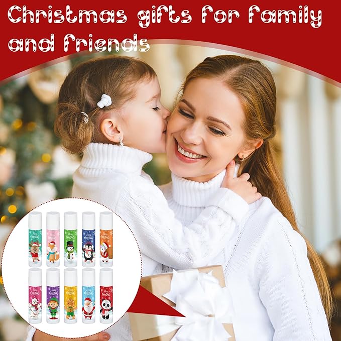 50 Pcs Cute Christmas Lip Balms Gifts Bulk Christmas Stocking Stuffers Holiday Treat Gifts Goodie Christmas Party Supplies for Girls Kids Women Men-VivaGrace Women