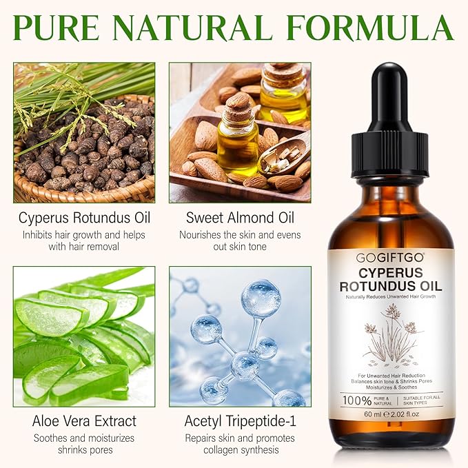 Cyperus Rotundus Oil,Cyperus Oil,Cyprus Rotundus Oil for Hair Removal,Cyperus Oil Natural, Soothing and gentle,Reducing Body Hair Growth,Smooth Skin & Hair Removal,60ml-VivaGrace Women