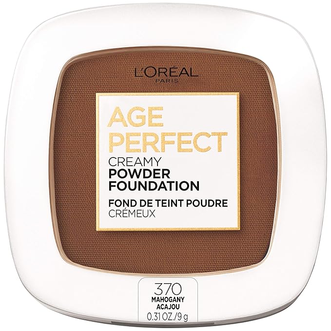 L'Oreal Paris Age Perfect Creamy Powder Foundation Compact, 370 Mahogany, 0.31 Ounce-VivaGrace Women