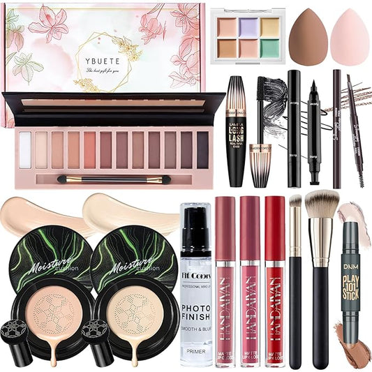 Makeup Set Present Multipurpose Makeup Kit for Women Girls Teens,- CC Cream Foundation Eyeshadow Primer Counter Stick Concealer Lip Gloss Eyeliner Pencil Mascara Makeup Brush & Sponges-VivaGrace Women