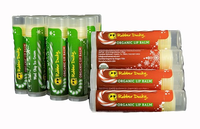 Rubber Ducky Carefree Natural Organic Lip Balm - Instant Hydration & Lip Moisturizer for Very Dry Lips - Vanilla Mint Lip Balm Flavor with Vitamin E - Vegan, Certified Organic Lip Care - 3 Pack-VivaGrace Women