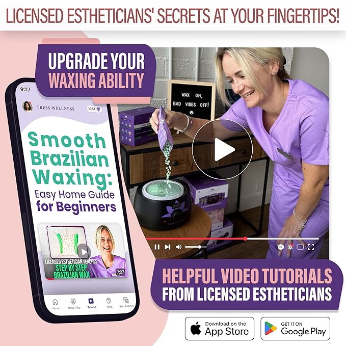 Tress Wellness Waxing Kit for Sensitive Skin – Safe for Face & Skin, Prep & Aftercare Spray, Easy to Use – At-Home Kit for Face, Bikini, Brazilian & Full Body - Pink, No Display-VivaGrace Women