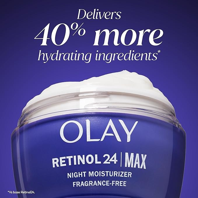 Olay Retinol Face Moisturizer, 24 MAX Anti-Aging Night Cream for Women, Fragrance-Free, Non Greasy - Anti-Wrinkle, Smooth Fine Lines, Tightening, Hydrating Skin Care - Peptides, Glycerin, 1.7 Oz-VivaGrace Women