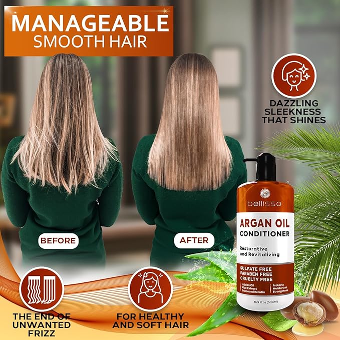 Argan Oil Conditioner - Sulfate Free with No Parabens - Moroccan Botanicals for Women and Men - Professional Moisturizing, Anti Frizz, Hydrating Solution for Dry, Wavy, Curly and Color Treated Hair-VivaGrace Women