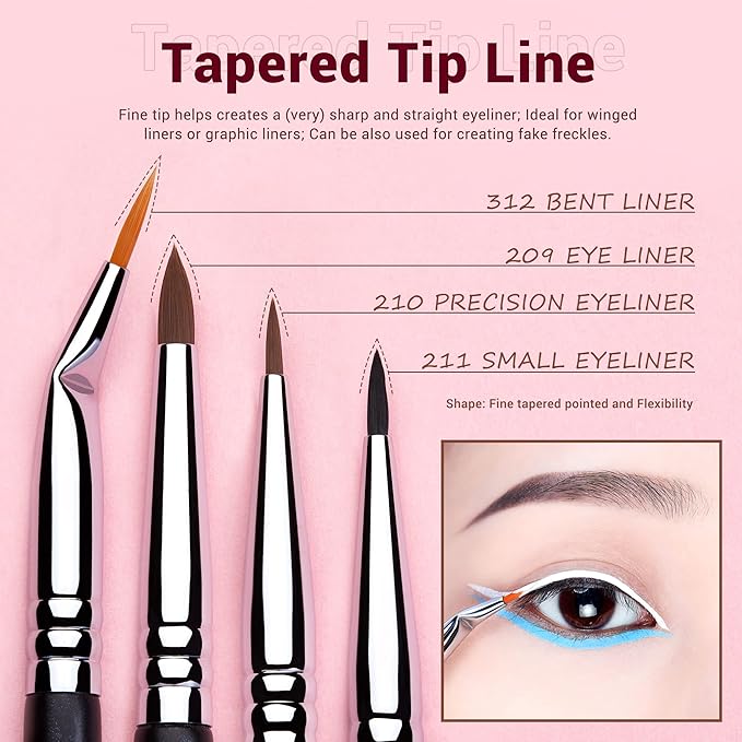 Jessup Eyeliner Brush Set, Professional Eye Liner Makeup Brushes 11pcs, Angled Flat Definer Ultra Fine Bent Pencil Point Eyeliner Brushes for Precision Liner, T324-VivaGrace Women