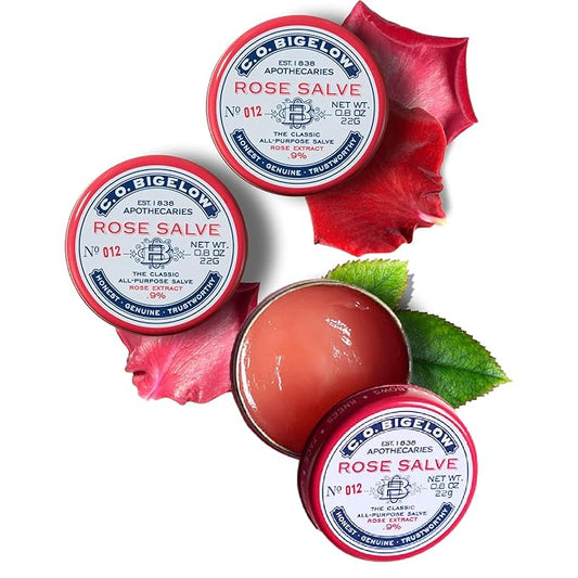C.O. Bigelow All Purpose Salve Lip Balm Tins, Rose Salve Pack of 3 for Chapped Lips & Dry Skin - Moisturizing Lip, Cuticle 0.8 oz each-VivaGrace Women