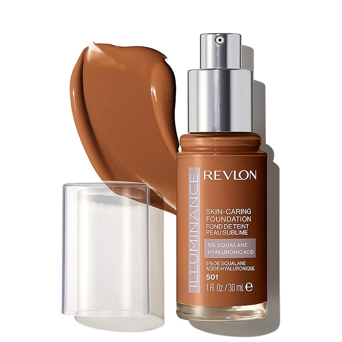 Revlon Illuminance Skin-Caring Liquid Foundation, Hyaluronic Acid, Hydrating and Nourishing Formula with Medium Coverage, 501 Toasted Caramel (Pack of 1)-VivaGrace Women
