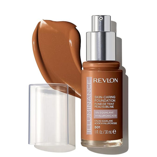 Revlon Illuminance Skin-Caring Liquid Foundation, Hyaluronic Acid, Hydrating and Nourishing Formula with Medium Coverage, 501 Toasted Caramel (Pack of 1)-VivaGrace Women