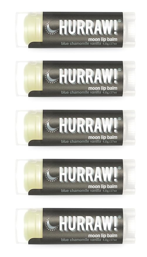 Hurraw! Moon Night Treatment (Blue Chamomile, Vanilla) Lip Balm, 5 Pack: Organic, Certified Vegan, Cruelty and Gluten Free. Non-GMO, 100% Natural Ingredients. Bee, Shea, Soy and Palm Free. Made in USA-VivaGrace Women