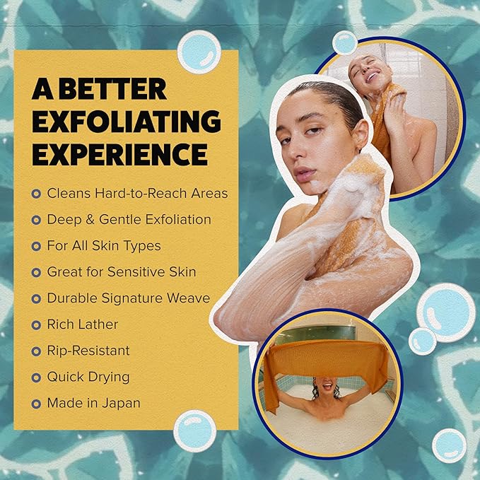 GOSHI Exfoliating Shower Towel - Rip-Resistant Exfoliating Washcloth for All Skin Types - Marigold Yellow - Made in Japan-VivaGrace Women