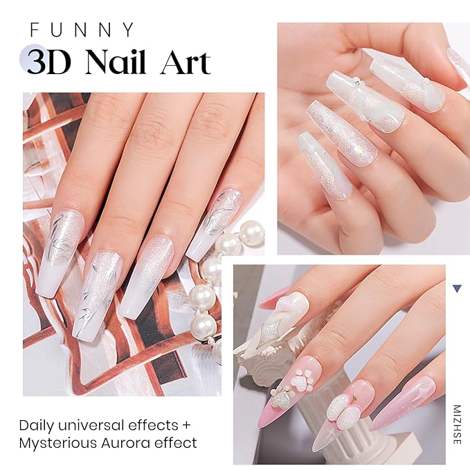 MIZHSE Solid Builder Gel, Aurora White Non-Sticky Hand Sculpting Gel for Nails, Mermaid Pearl 3D Nail Art Building Carving Modeling Hard Extension Soak Off U V LED Manicure Salon Home DIY 15g-VivaGrace Women