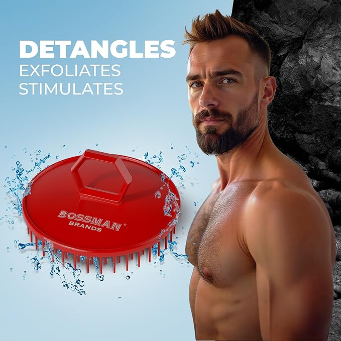 Bossman Scalp Massager & Shampoo Brush (3-inch, Red) – Head Scrubber, Beard Exfoliator & Dandruff Control for Hair & with Firm Bristles-VivaGrace Women