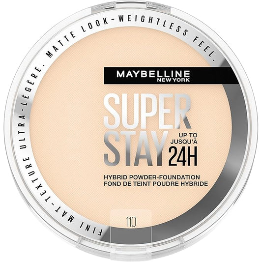 Maybelline Super Stay Up to 24HR Hybrid Powder-Foundation, Medium-to-Full Coverage Makeup, Matte Finish, 110, 1 Count-VivaGrace Women