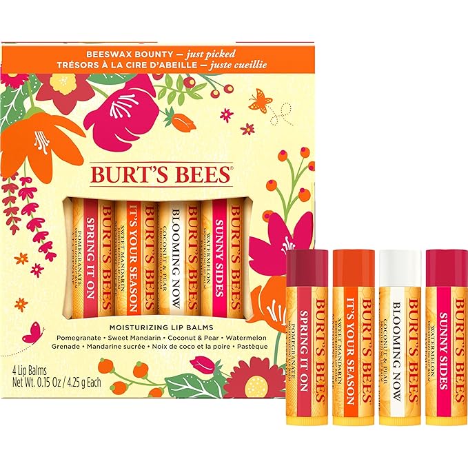 Burt's Bees Gifts, 4 Lip Balm Products, Just Picked Set - Pomegranate, Sweet Mandarin, Coconut Pear & Watermelon (4 Pack)-VivaGrace Women