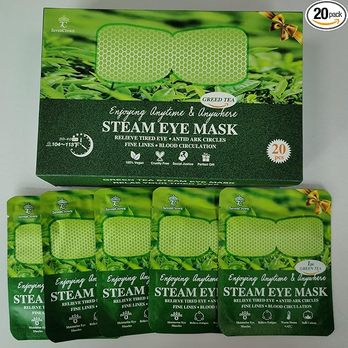 Sleep Mask,Steam Eye Mask for Travel Essentials,Green Tea Warm Compress for Eyes, Heated Eye Mask Reduce Puffiness & Dark Circles & Soothe Tired Eyes,Self Care SPA Relaxation Gifts for Women,20 Packs-VivaGrace Women