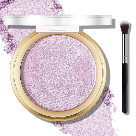 Baked Purple Highlighter Powder Palette, Makeup Highlighter Powder Palette Sheer Shimmering Finish Face Highlighters Makeup Iluminadores de Maquillaje #04 Twilight Purple-VivaGrace Women