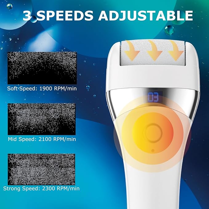 Upgraded Electric Foot Callues Remover, Portable Electric Foot Files with 3 Heads, Rechargeable Feet File for Foot Care, Waterproof Deadskin Remover, Pedicure Tool for Dry and Crack Feet-VivaGrace Women