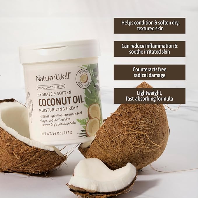 NATURE WELL Hydrate & Soften Coconut Oil Moisturizing Cream for Face, Body, & Hands, Non-Greasy, Intense Hydration & Luxurious Feel, Revives Dry & Sensitive Skin, Superfood for Your Skin, 16 Oz-VivaGrace Women