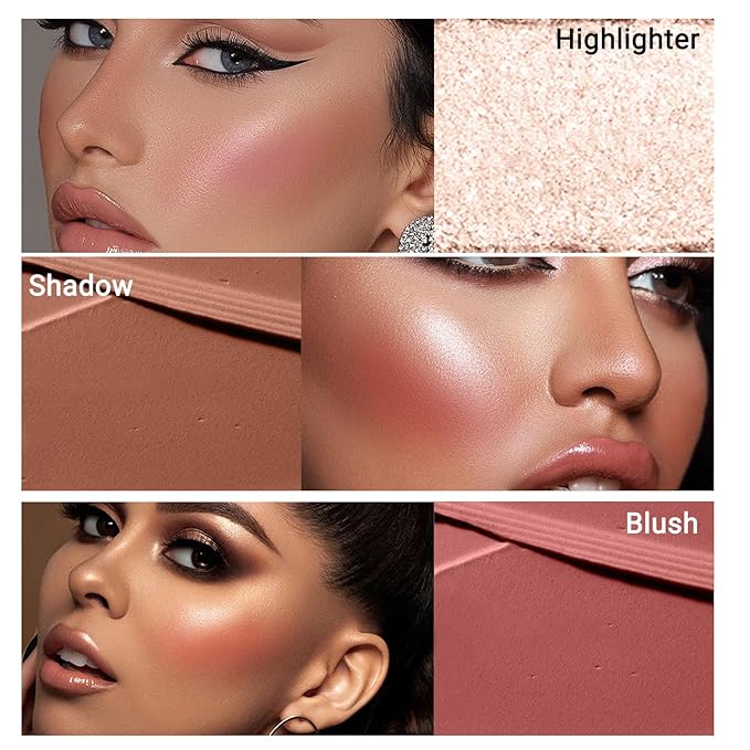 3Pcs Cream Contour Stick, with Highlighter Stick Bronzer Stick Blush Stick, Face Contour Stick Highlighter Makeup with Makeup Brush and Sponge for Sculpt the Cheeks, Long Lasting, Waterproof-VivaGrace Women