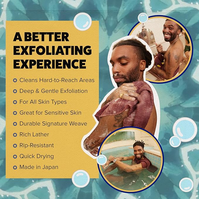 GOSHI Exfoliating Shower Towel - Rip-Resistant Exfoliating Washcloth for All Skin Types - Brick Red - Made in Japan-VivaGrace Women