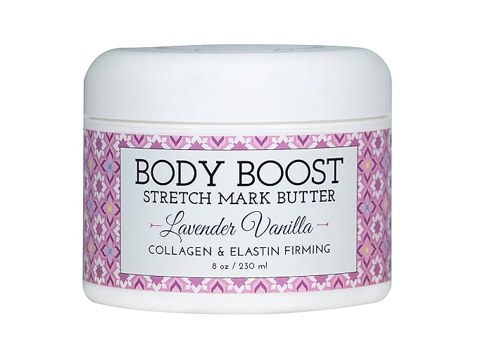Body Boost Lavender Vanilla Stretch Mark Butter 8 oz.- Treat Stretch Marks and Scars- Pregnancy and Nursing Safe- with Shea Butter-VivaGrace Women