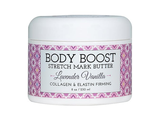 Body Boost Lavender Vanilla Stretch Mark Butter 8 oz.- Treat Stretch Marks and Scars- Pregnancy and Nursing Safe- with Shea Butter-VivaGrace Women