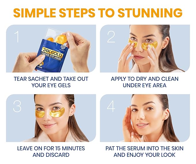Stylia Under Eye Patches for Puffy Eyes and Dark Circles (20 Pairs) - 24k Gold Under Eye Mask with Vitamin C, Hyaluronic Acid, Pearl Extract - Eye Masks for Dark Circles and Puffiness-VivaGrace Women