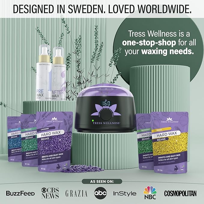 Tress Wellness Waxing Kit for Sensitive Skin – Safe for Face & Skin, Prep & Aftercare Spray, Easy to Use – At-Home Kit for Face, Bikini, Brazilian & Full Body - Digital Display, Green Mountain-VivaGrace Women