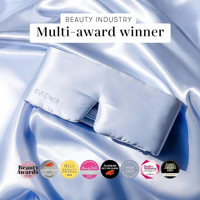 DROWSY Silk Sleep Mask. Face-Hugging, Padded Silk Cocoon for Luxury Sleep in Total Darkness. (Blue Belle)-VivaGrace Women