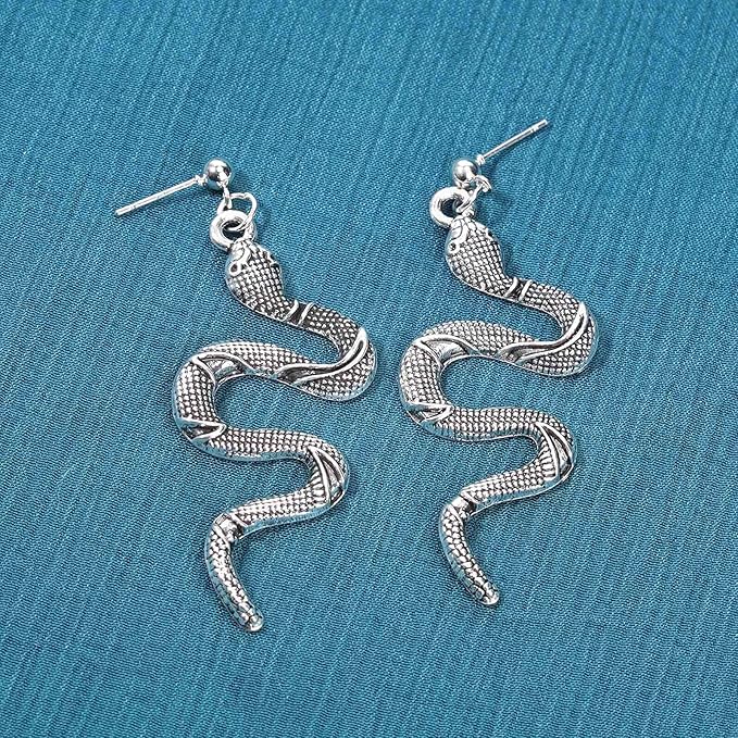 Punk Snake Earrings Silver Snake Dangle Earrings Serpent Drop Earrings Gothic Earrings Jewelry for Women and Girls-VivaGrace Women