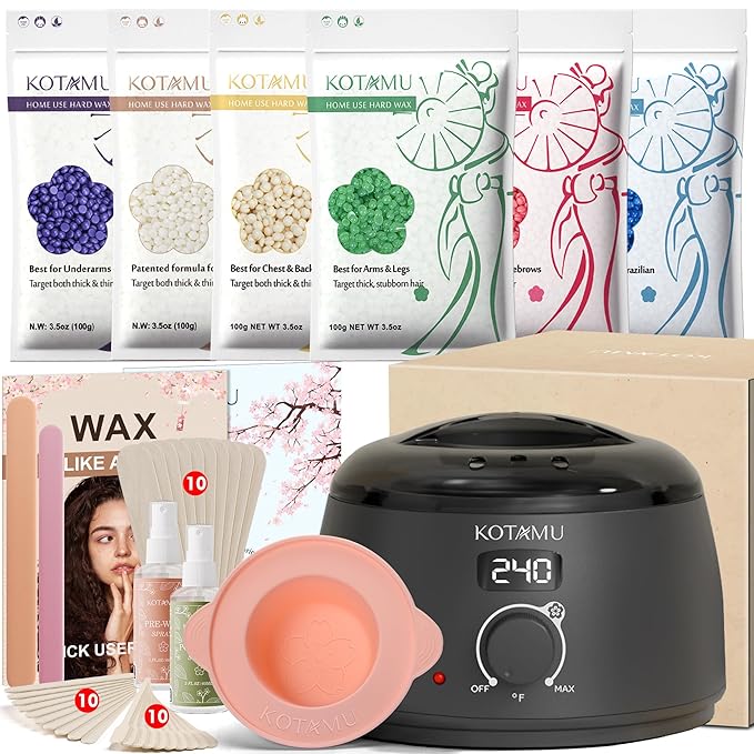 KOTAMU Waxing Kit-Professional Wax Warmer for Women& Men Hair Removal,Black Waxing Machine With Silicone Pot, Sensitive Skin Friendly Body Wax Kit Ideal for Face Bikin Brazilian Leg Home Salon-VivaGrace Women