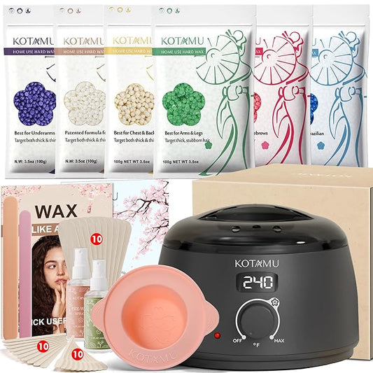 KOTAMU Waxing Kit-Professional Wax Warmer for Women& Men Hair Removal,Black Waxing Machine With Silicone Pot, Sensitive Skin Friendly Body Wax Kit Ideal for Face Bikin Brazilian Leg Home Salon-VivaGrace Women