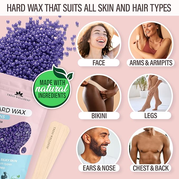 Tress Wellness Waxing Kit for Sensitive Skin – Safe for Face & Skin, Prep & Aftercare Spray, Easy to Use – At-Home Kit for Face, Bikini, Brazilian & Full Body - Digital Display, Pink-VivaGrace Women