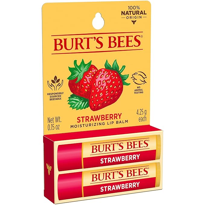 Burt's Bees Lip Balm Mothers Day Gifts for Mom - Strawberry, Lip Moisturizer With Responsibly Sourced Beeswax, Tint-Free, Natural Origin Conditioning Lip Treatment, 2 Tubes, 0.15 oz.-VivaGrace Women
