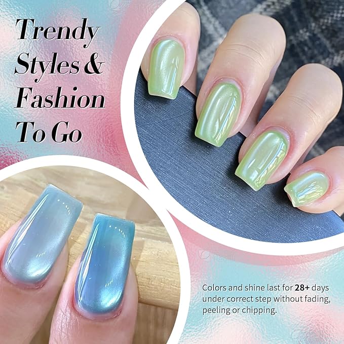 BORN PRETTY Magnetic Gel Nail Polish Pastel Water Light Cat Magnetic Eye Gel Jelly Glass Crystal Magnetic Gel Polish Glitter Shimmer Auroras Magnetic Gel Nail Art Manicure Kit 6PCS-VivaGrace Women