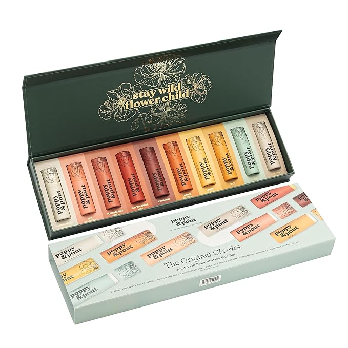 Jumbo Lip Balm Gift Set (10-Pack) | Poppy & Pout All Natural Lip Balms & Moisturizers | Hydrates with Beeswax, Vitamin E, Organic Coconut Oil | Cruelty-Free | Lip Balm in Recyclable Cardboard Tube-VivaGrace Women