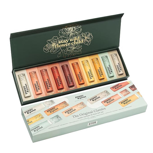 Jumbo Lip Balm Gift Set (10-Pack) | Poppy & Pout All Natural Lip Balms & Moisturizers | Hydrates with Beeswax, Vitamin E, Organic Coconut Oil | Cruelty-Free | Lip Balm in Recyclable Cardboard Tube-VivaGrace Women