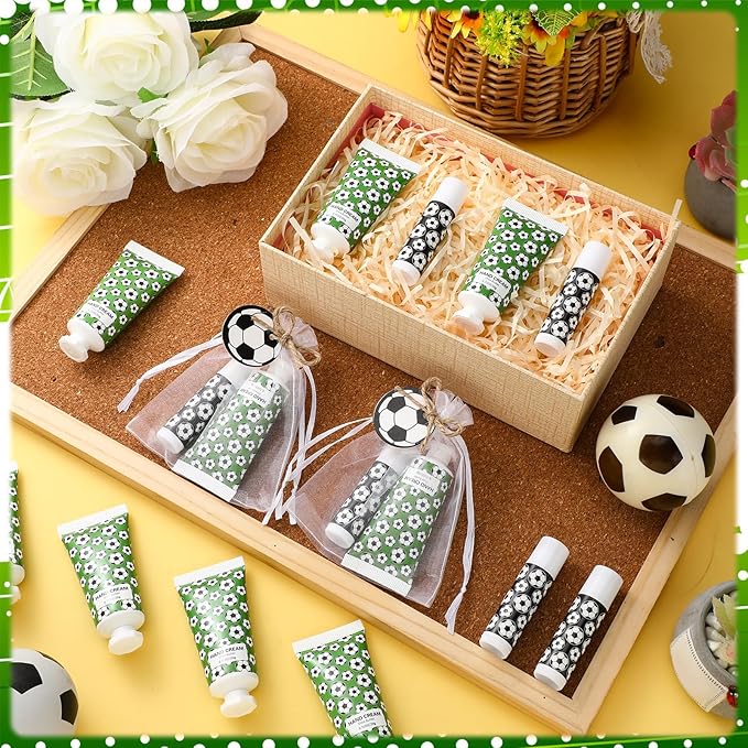 36 Sets Soccer Lip Balm Hand Cream Set soccer Party Favors, Include 36 Lip Balm 36 Moisturizing Hand Cream 36 Bags 36 Cards and Ropes for Soccer Accessories Gifts-VivaGrace Women