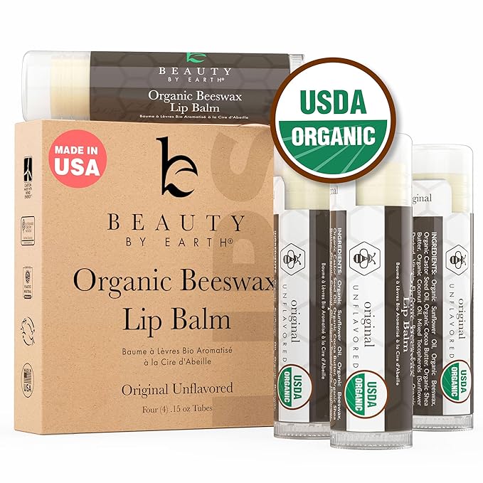 Organic Lip Balm - 4 Pack Unflavored Organic Gifts for Women, All Natural Lip Balm, Birthday Gifts for Her & Him, Lip Balm Hydrating Beauty Gifts, Lip Moisturizer, Mens Gift Ideas-VivaGrace Women