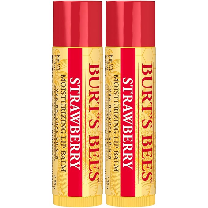 Burt's Bees Lip Balm Mothers Day Gifts for Mom - Strawberry, Lip Moisturizer With Responsibly Sourced Beeswax, Tint-Free, Natural Origin Conditioning Lip Treatment, 2 Tubes, 0.15 oz.-VivaGrace Women