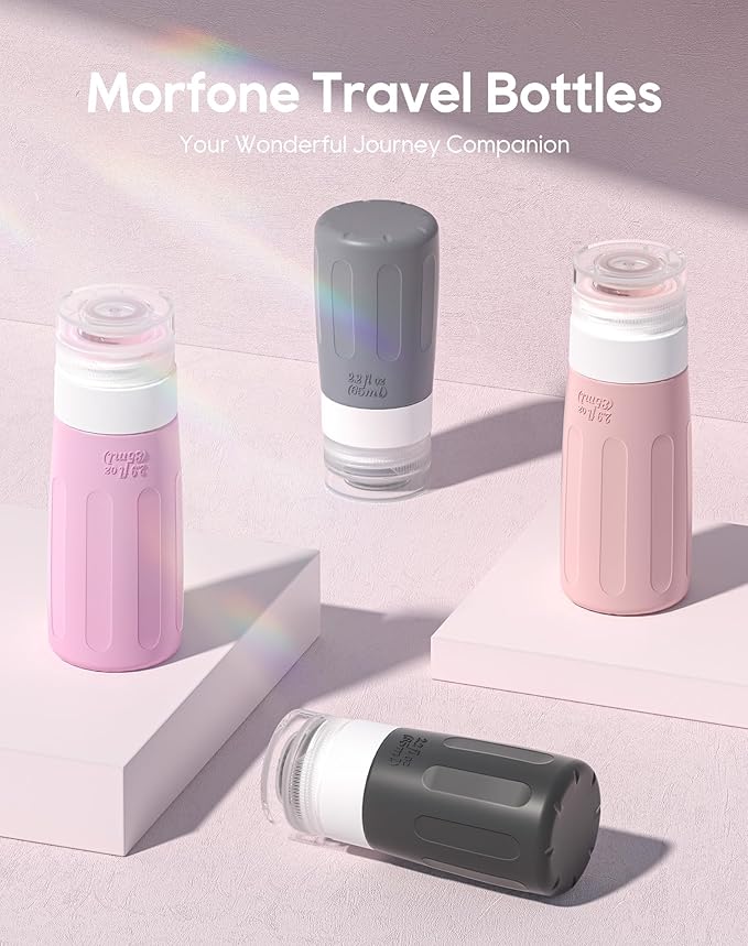 Morfone 16 Pack Silicone Travel Bottles Set for Toiletries TSA Approved Travel Containers Leakproof Squeezable Refillable Accessories 2oz 3oz for Shampoo Conditioner Lotion Liquids (Black Pink)-VivaGrace Women