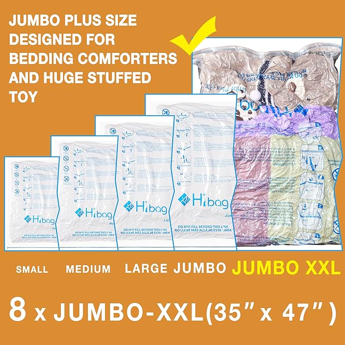 XXL Jumbo 47''X35'' Vacuum Storage Space Saver Bags Extra Large for Blanket, Bedding, Comforters (8 Pack)-VivaGrace Women