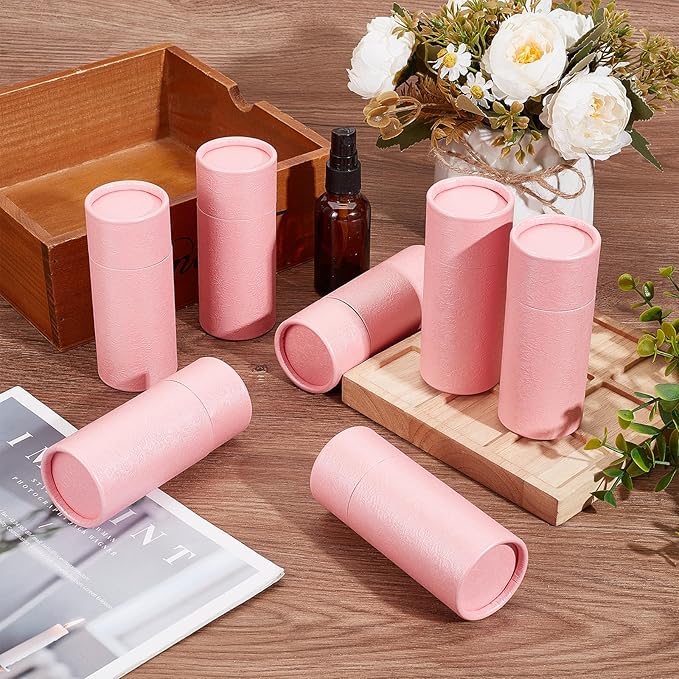 NICENEEDED 10 Pcs 30ml Empty Kraft Paper Jar Tube, Pink Round Paper Cardboard Containers With Lid, Essential Oil Bottle Packaging Case Gift Paper Tube for Pencils Tea Caddy Coffee Cosmetic Crafts-VivaGrace Women
