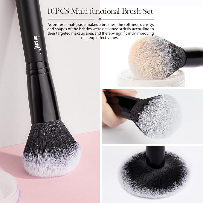 Jessup Makeup Brush Set 10pcs Black Make up Brushes Set Professional with Natural Synthetic Hair for Foundation Blending Blush Concealer Eyeshadow Eyebrow Eyeliner, T323-VivaGrace Women